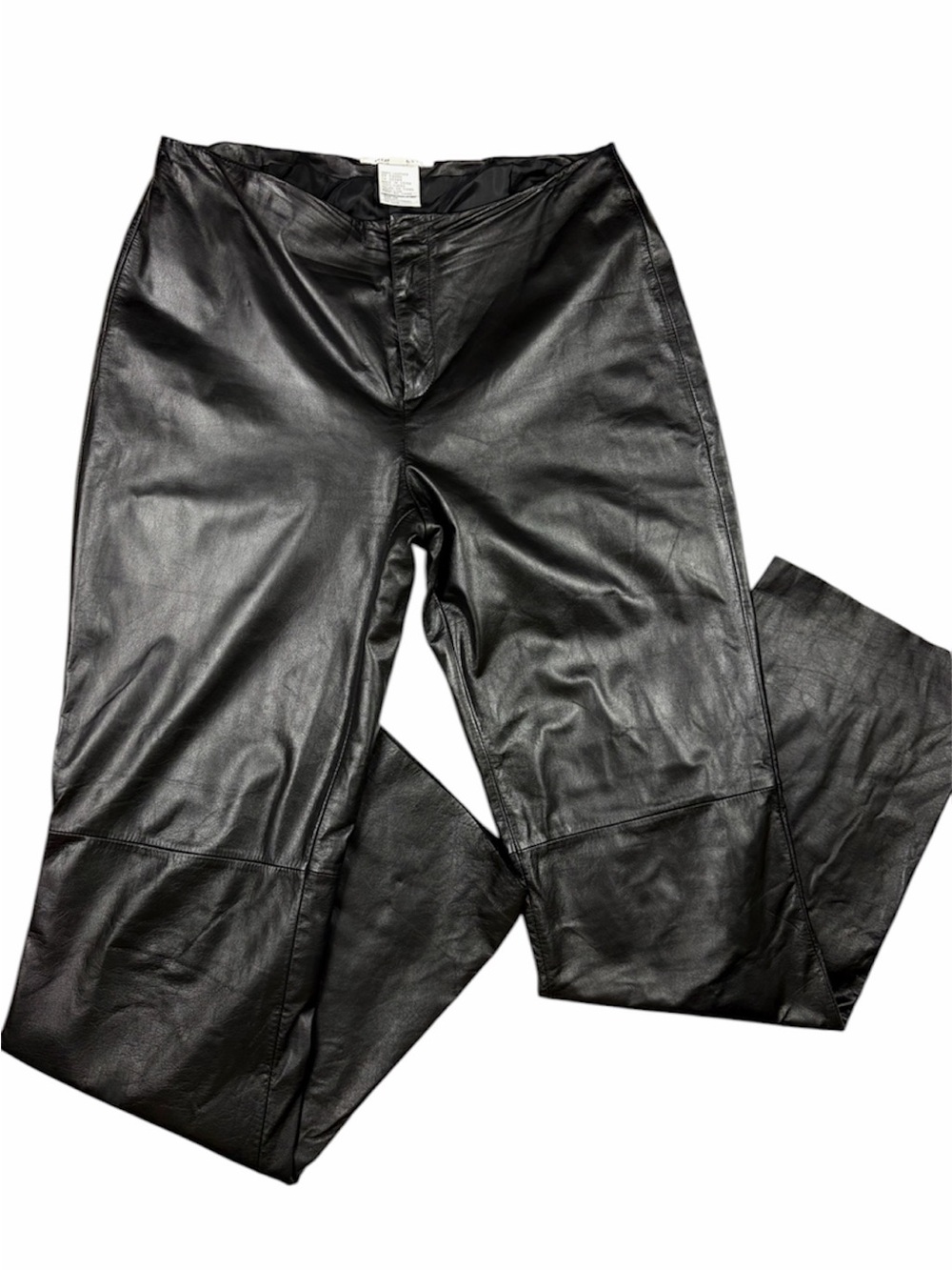 Nine West 100% Leather Black Flare Leg Raw Hem Pants Y2K Moto Edgy Luxe (10)